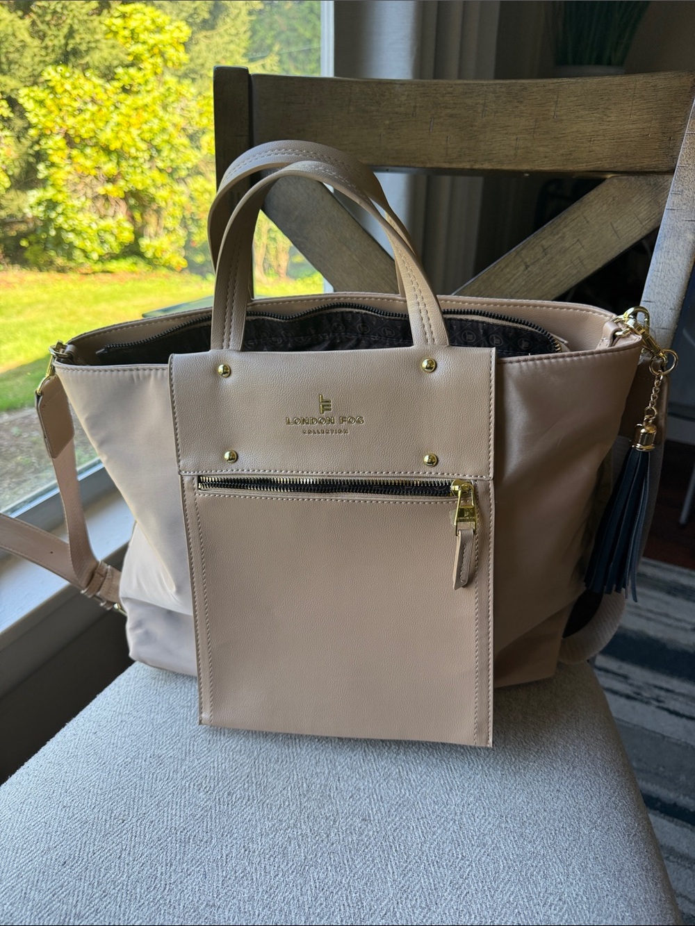 London Fog Blush Pink Tote with Front Zip Pocket and Tassel